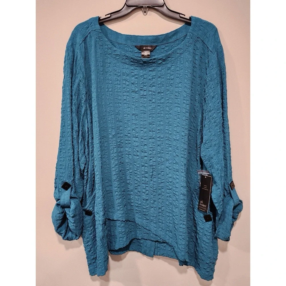 Ali Miles NWT Woman's 3xl Pockets‎ Tunic Blouse Turquoise